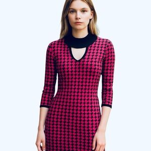Jolie & Joy Pink & Black Houndstooth Sweater Dress | Size L | NWT